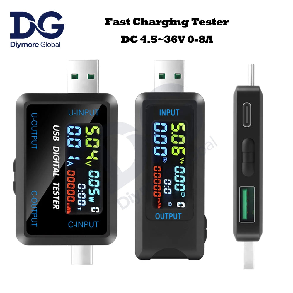 10-in-1 USB Fast Charging Tester – 4.5–36V Voltmeter & 0–8A Current Meter