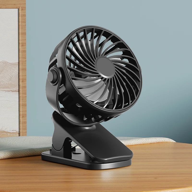 Portable Rechargeable Clip Fan – 720° Rotatable Hanging Fan with Night Light for Outdoor Camping