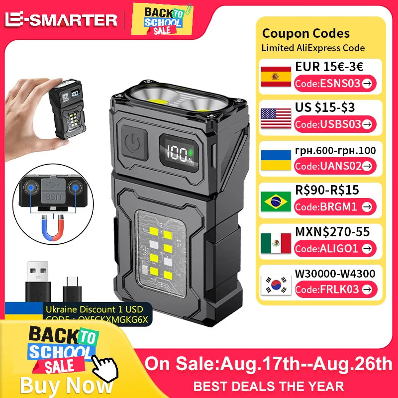 Mini USB-Rechargeable LED Flashlight – Super Bright COB Light with Magnetic Tail