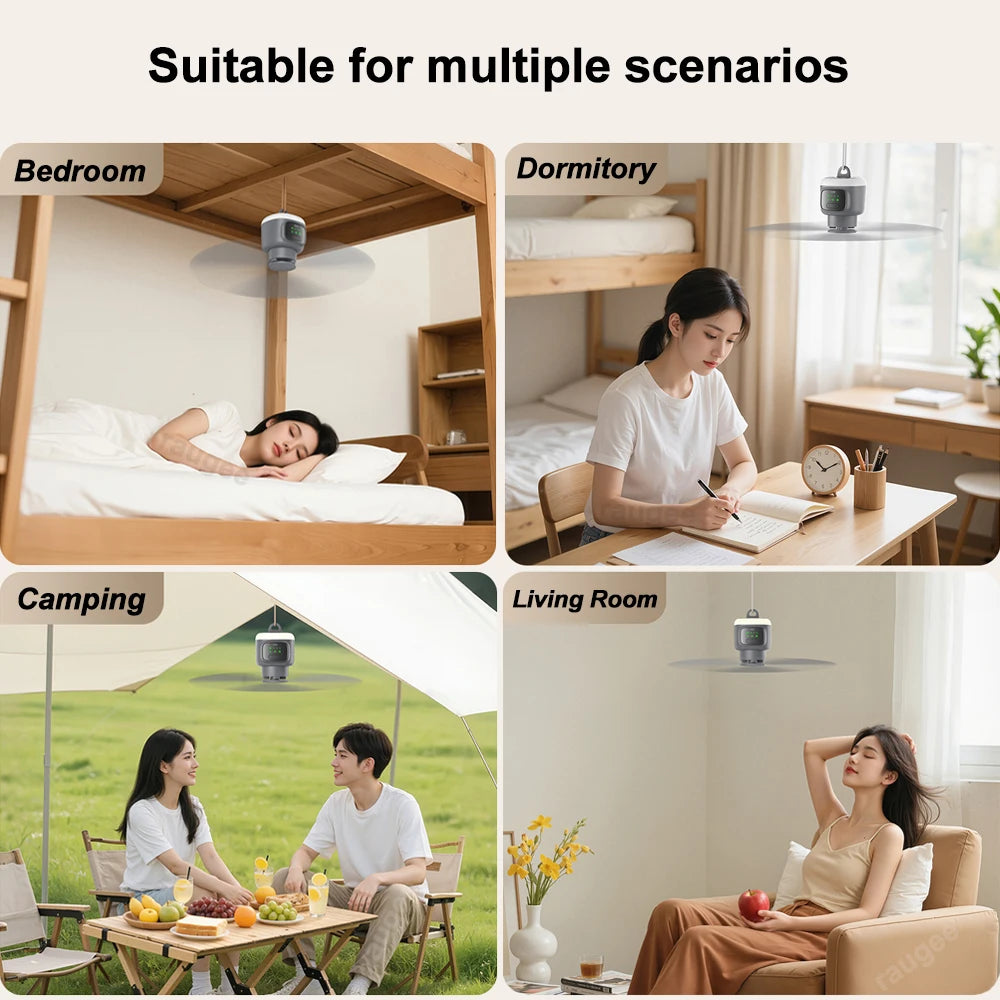 # 12000mAh Portable Ceiling Fan – Rechargeable Outdoor Camping Fan with Remote Control & LED Light