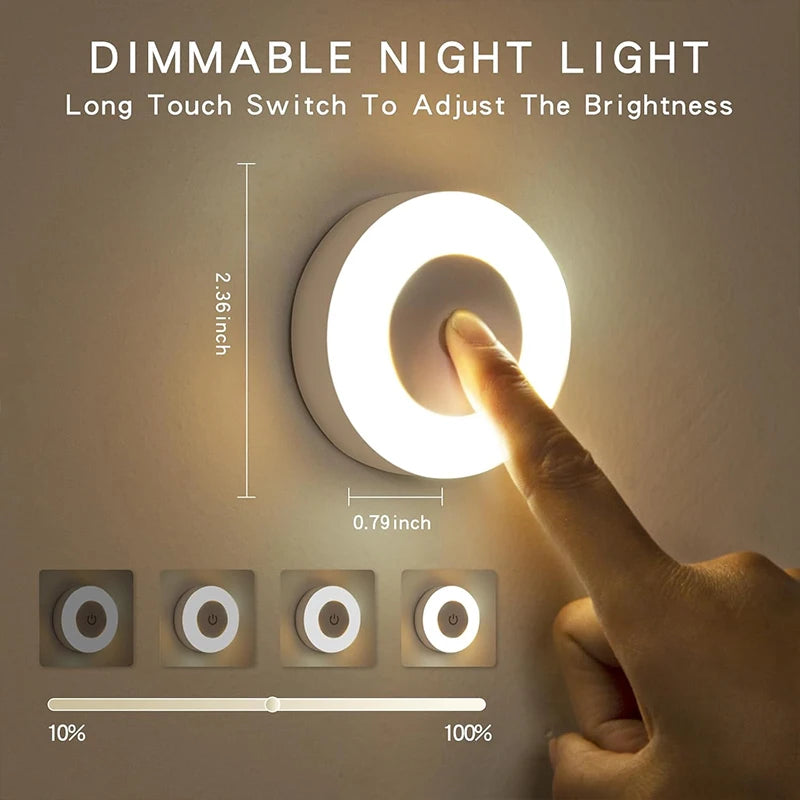 Rechargeable Touch Sensor LED Night Light – 3-Color Dimmable Magnetic Lamp