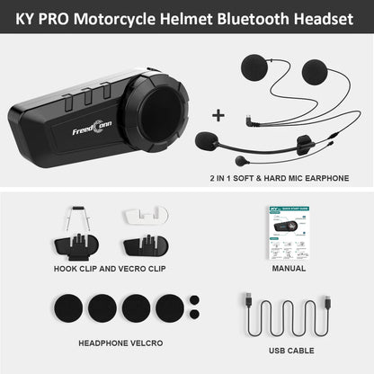 FreedConn KY-Pro Motorcycle Bluetooth Intercom – 6-Rider Helmet Headset with 1000m Range
