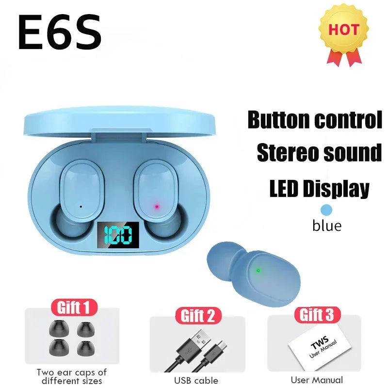 TWS E6S Wireless Bluetooth Earbuds – Noise-Cancelling Headphones with Microphone