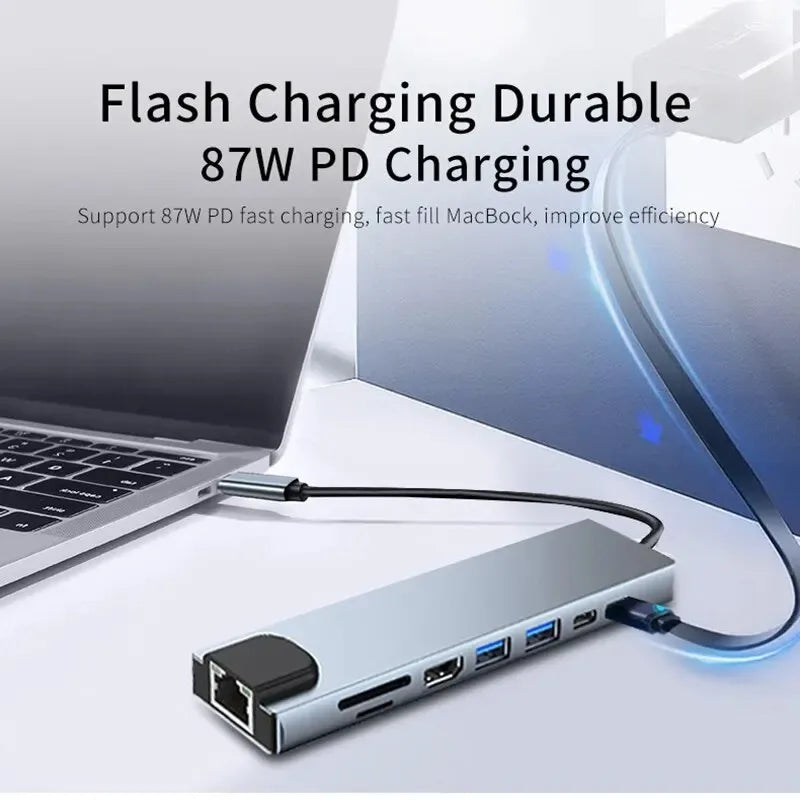 8-in-1 USB-C Hub – 4K HDMI, RJ45 Ethernet, SD/TF Card Reader & USB 3.0