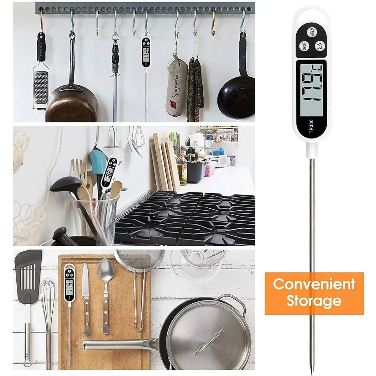 Stainless Steel Probe Food Thermometer – Digital Pen-Style Kitchen Thermometer for Cooking, Milk & Baking