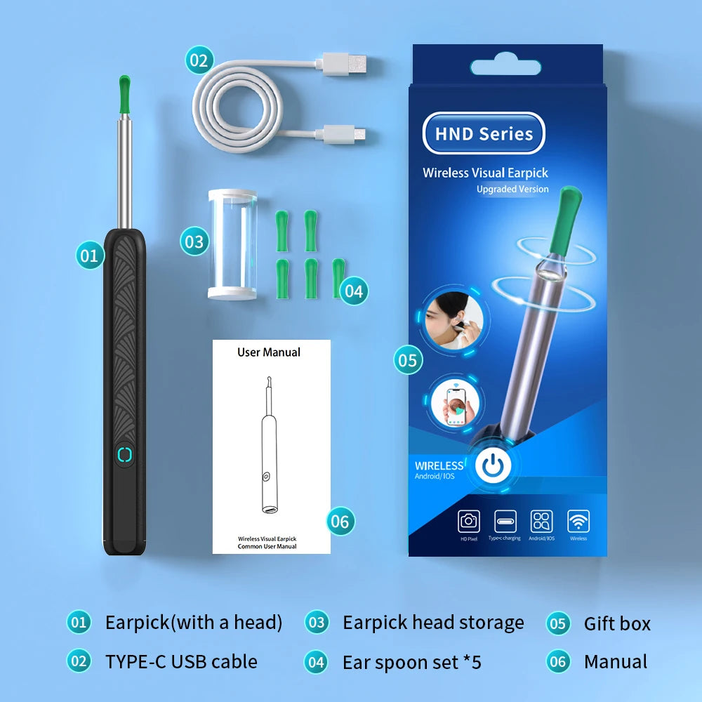 Wireless Ear Wax Cleaner with HD Camera – LED Otoscope & Ear Cleaning Tool