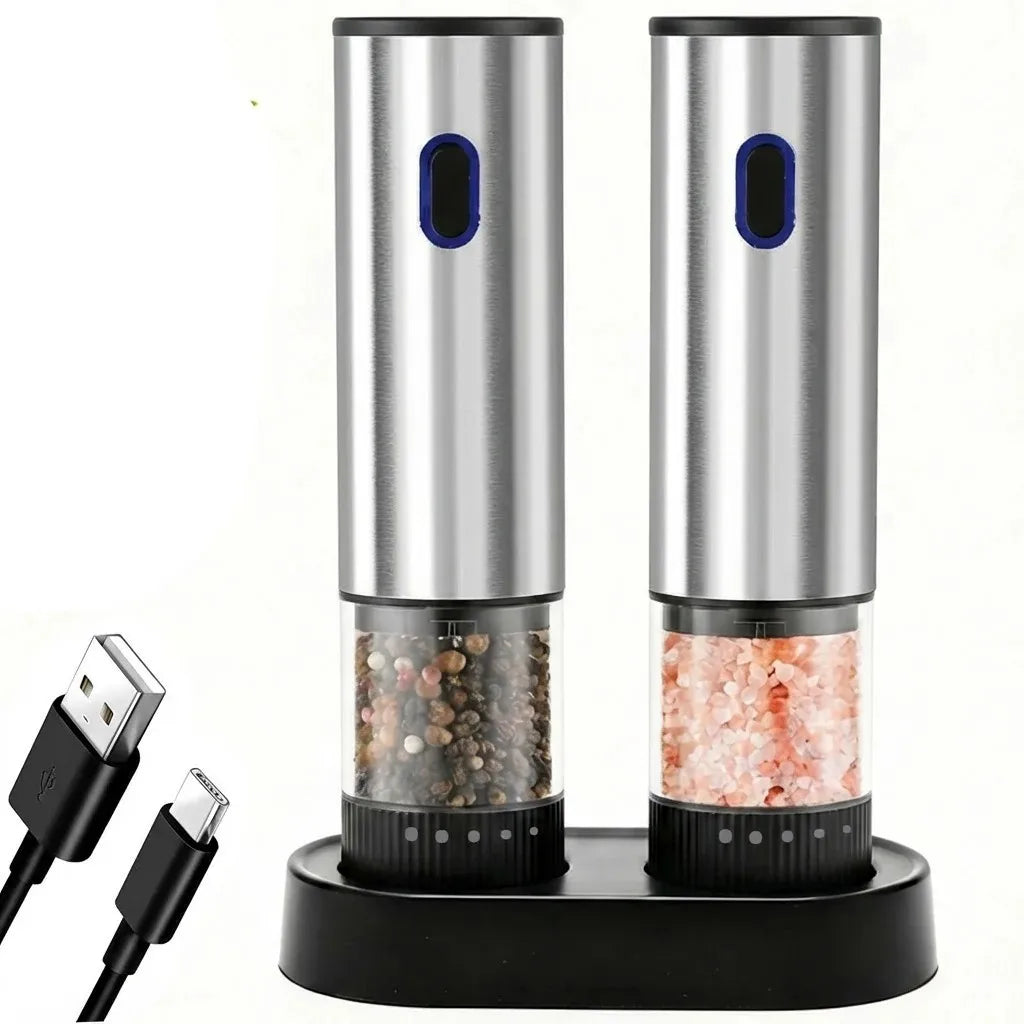 Electric Salt & Pepper Grinder – Rechargeable Automatic Pepper Mill with Adjustable Coarseness