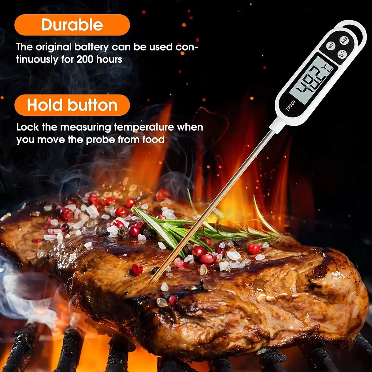 Stainless Steel Probe Food Thermometer – Digital Pen-Style Kitchen Thermometer for Cooking, Milk & Baking