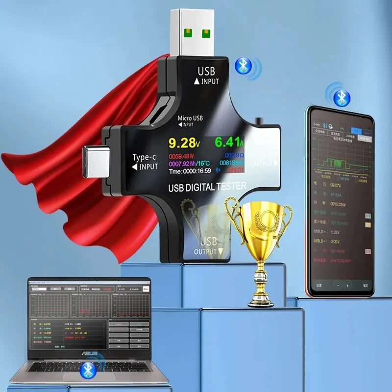 USB-C PD Digital Tester – 8A Voltage & Current Monitor with Power Bank Capacity Testing