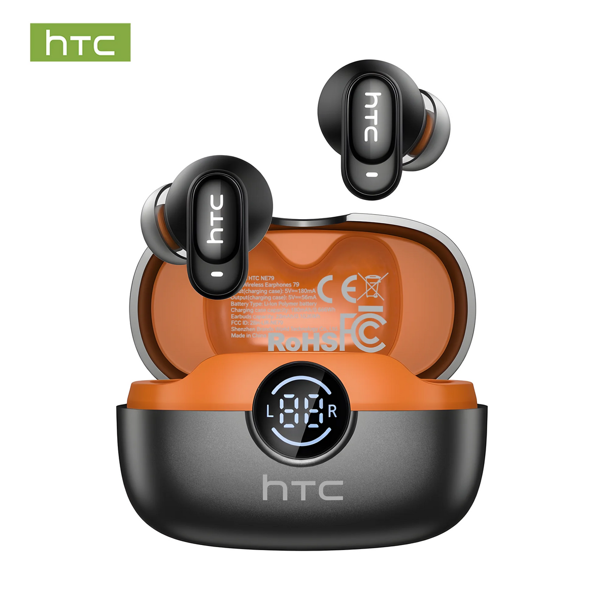 HTC NE79 TWS Bluetooth 6.0 Earbuds – AI Translation, ENC Noise Reduction & LED Display