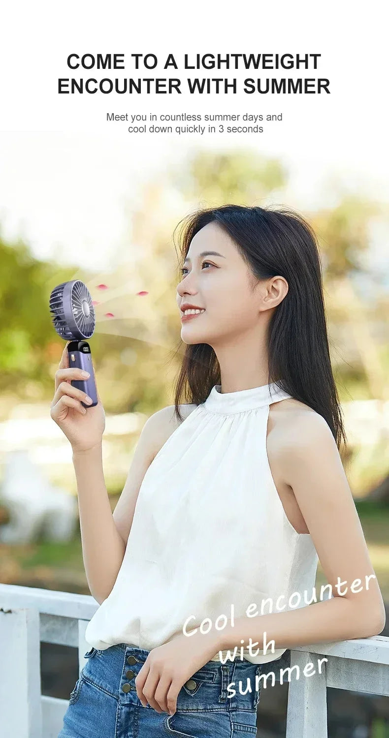 Portable Rechargeable Handheld Fan – 5-Speed Wind, 90° Adjustable, LED Digital Display & Aromatherapy