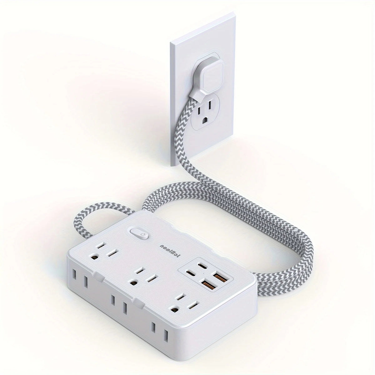 JcBlaon QT660-CU Power Strip – 6 AC Outlets, 4 USB Ports & 1.5m Braided Extension Cord
