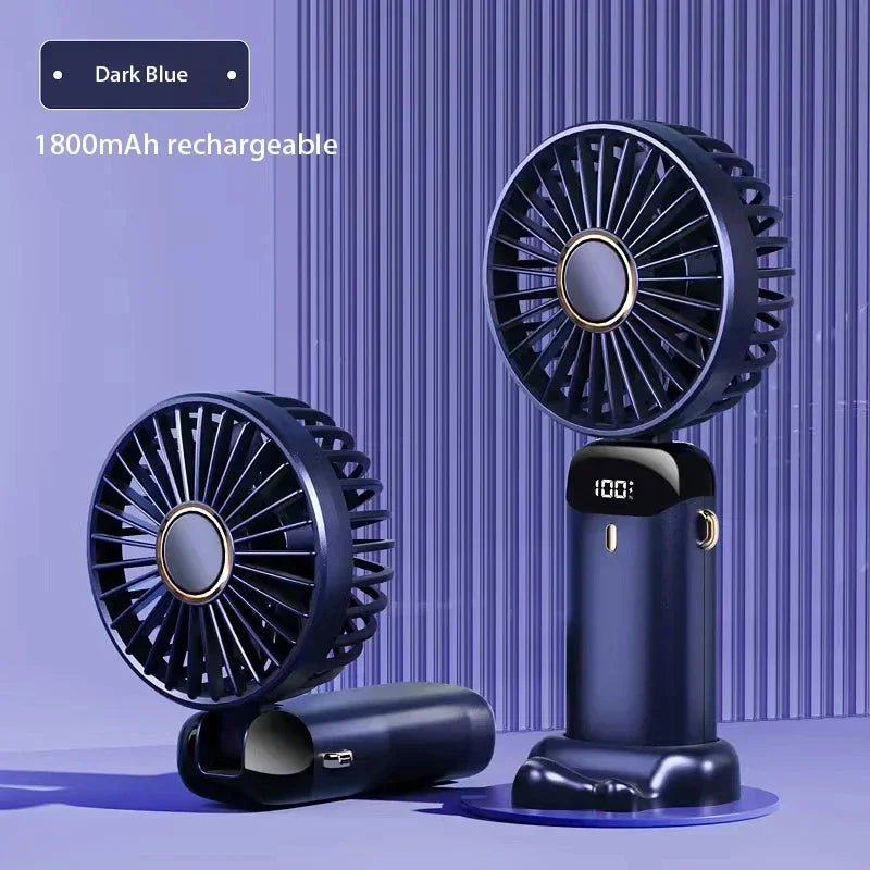Portable Handheld Mini Fan – 5-Speed Foldable Neck Fan with Phone Stand, Digital Display & 1800mAh Battery
