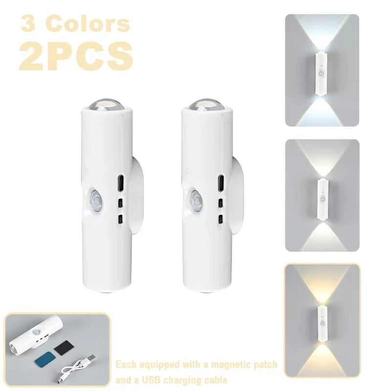 Double-Head RGB Motion Sensor LED Night Light – Rechargeable Magnetic Wall Lamp