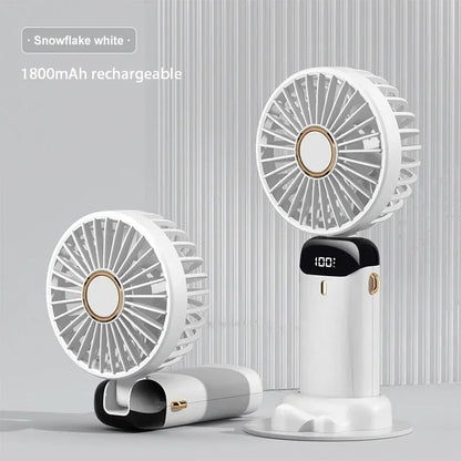 Portable Handheld Mini Fan – 5-Speed Foldable Neck Fan with Phone Stand, Digital Display & 1800mAh Battery