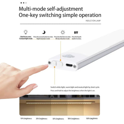 CENSHION USB-C Rechargeable LED Cabinet Light – Dimmable Motion Sensor Bar, 20–60cm