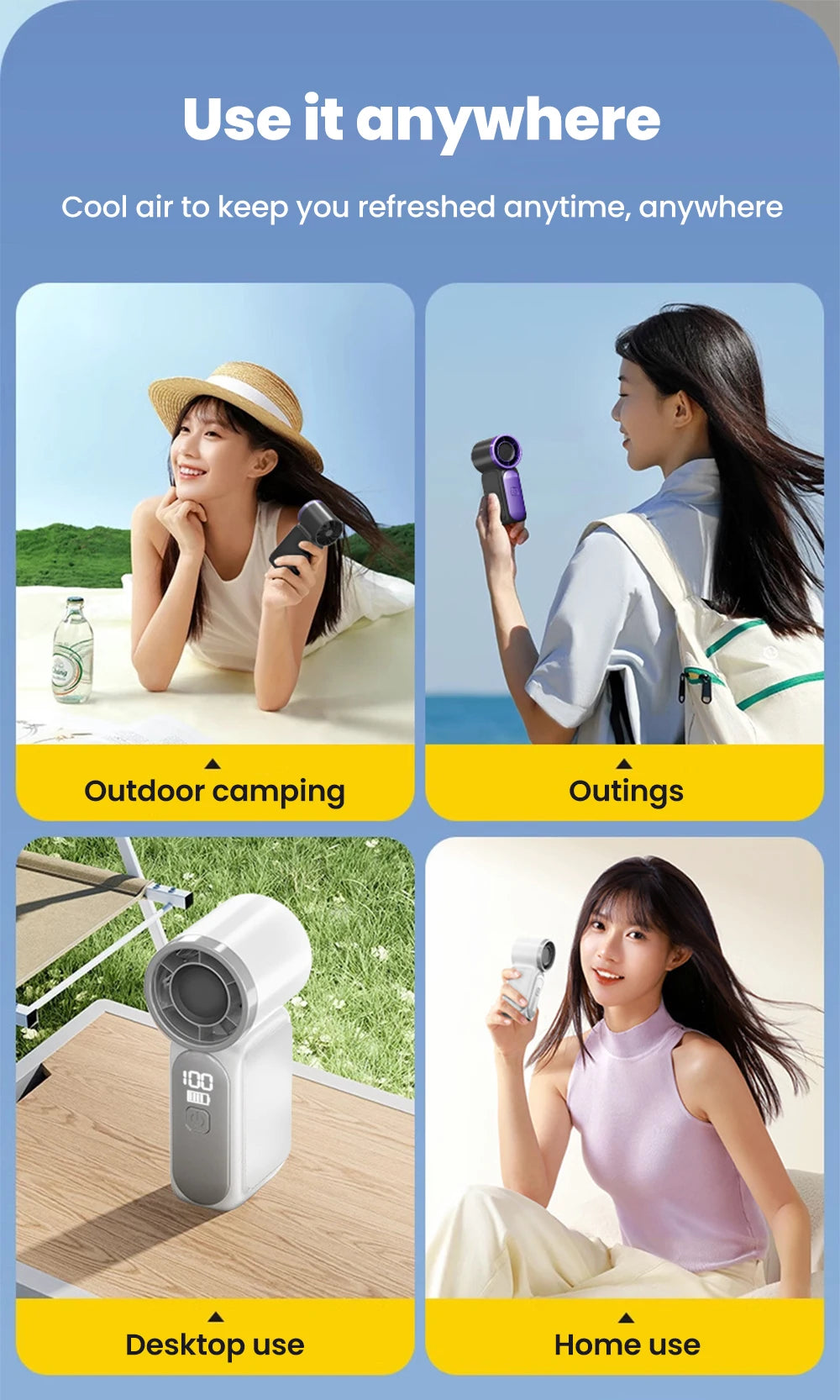 Portable Handheld Mini Fan – 5-Speed Rechargeable Fan with Type-C Charging & Digital Display