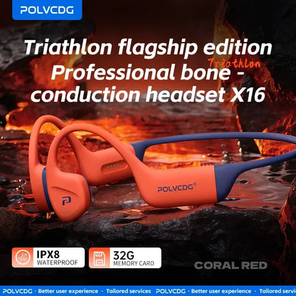 POLVCDG X16 Bone Conduction Swimming Headphones – IPX8 Waterproof Bluetooth 5.4 with 32GB Storage