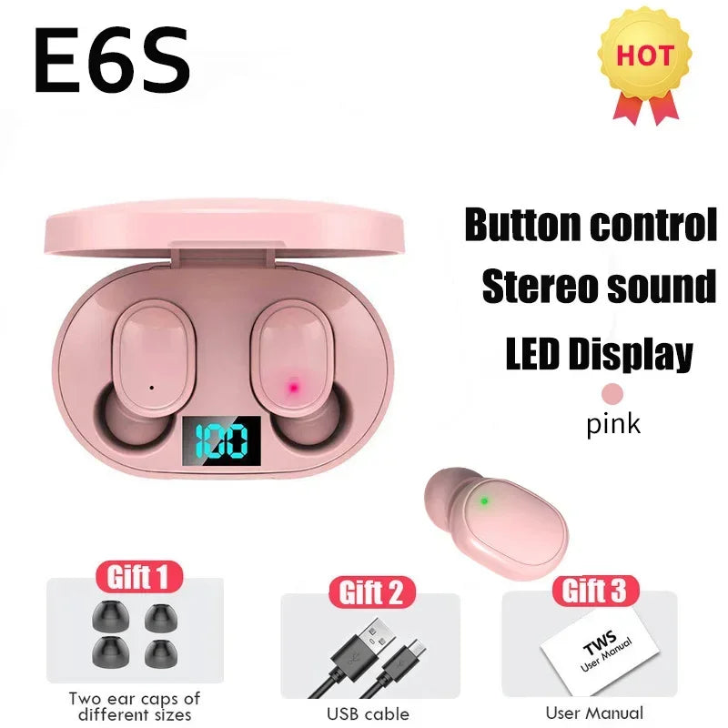 TWS E6S Wireless Bluetooth Earbuds – Noise-Cancelling Headphones with Microphone