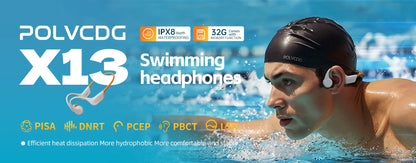 POLVCDG X16 Bone Conduction Swimming Headphones – IPX8 Waterproof Bluetooth 5.4 with 32GB Storage
