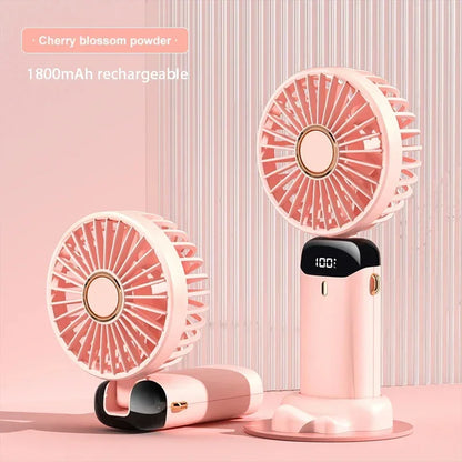 Portable Handheld Mini Fan – 5-Speed Foldable Neck Fan with Phone Stand, Digital Display & 1800mAh Battery