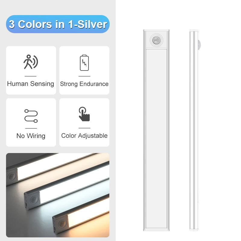 Ultra-Thin Rechargeable Motion Sensor LED Cabinet Light – 3-Color Dimmable Lamp