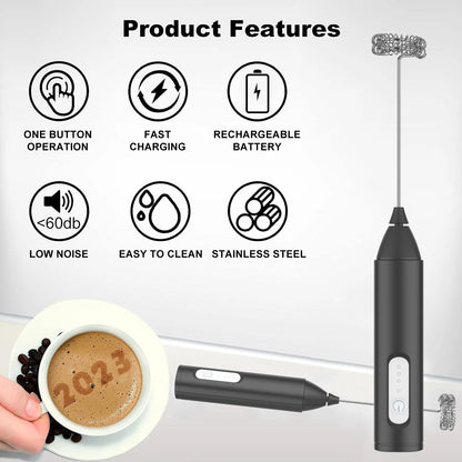 JIZHOU MF101 Mini Milk Frother – 3-Speed Rechargeable Electric Whisk with 11,000 RPM Motor