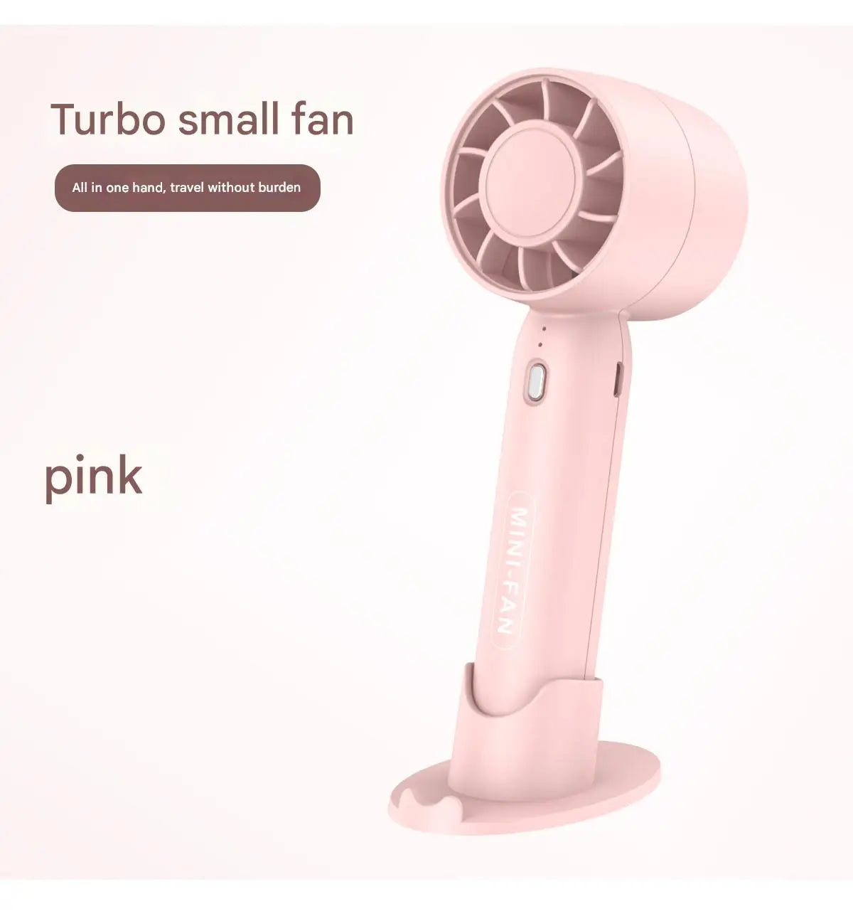 Turbo Mini Handheld Fan – USB Rechargeable Portable Fan with Desktop Stand & Long-Lasting Battery