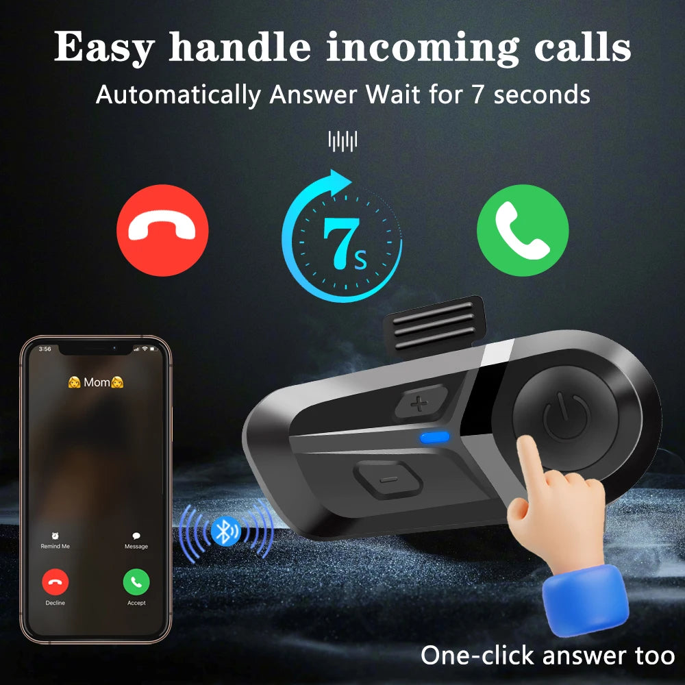 Bluetooth 5.3 Motorcycle Helmet Headset – Wireless Hands-Free Communication & Music Speaker
