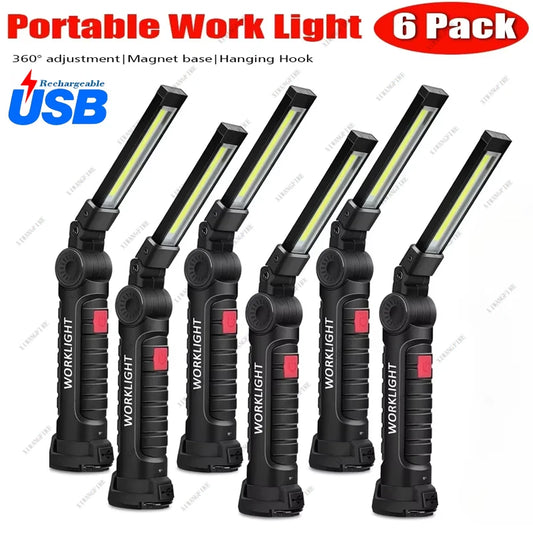 Portable COB LED Work Light – USB Rechargeable Inspection Lamp with Magnetic Hook & Power Bank