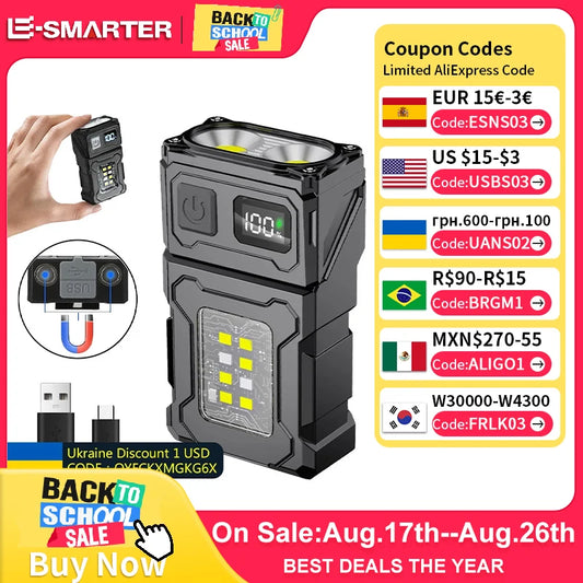 Mini USB-Rechargeable LED Flashlight – Super Bright COB Light with Magnetic Tail