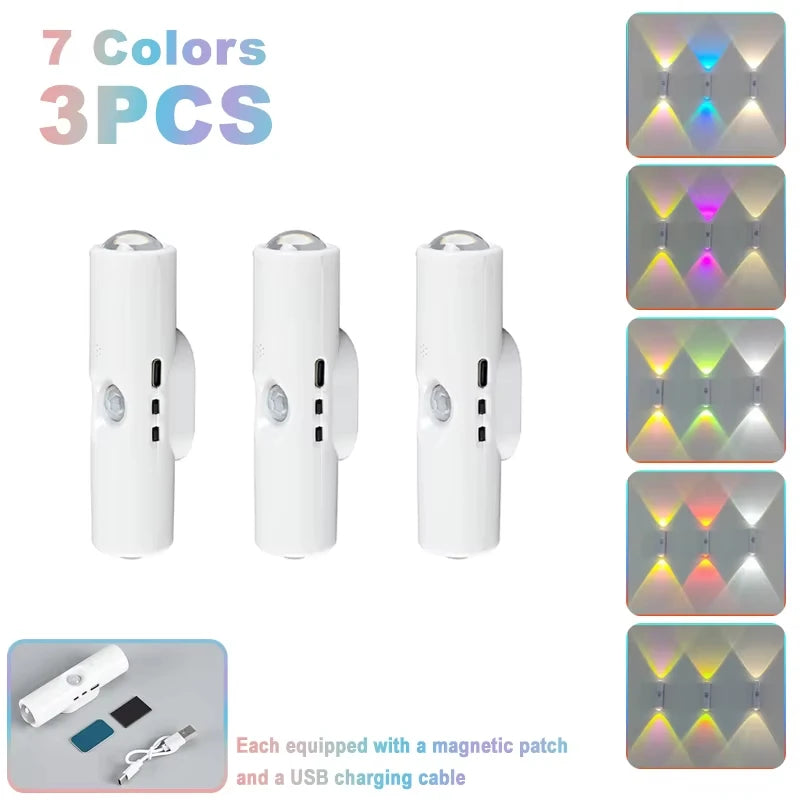 Double-Head RGB Motion Sensor LED Night Light – Rechargeable Magnetic Wall Lamp