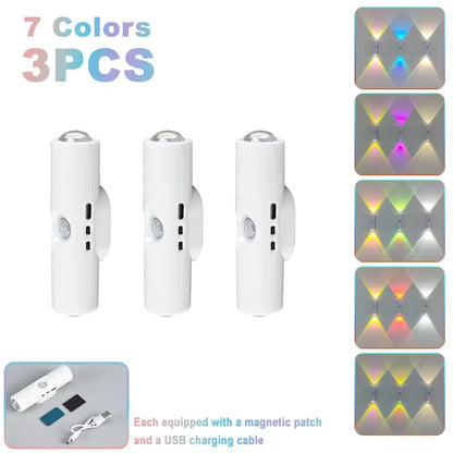 Double-Head RGB Motion Sensor LED Night Light – Rechargeable Magnetic Wall Lamp