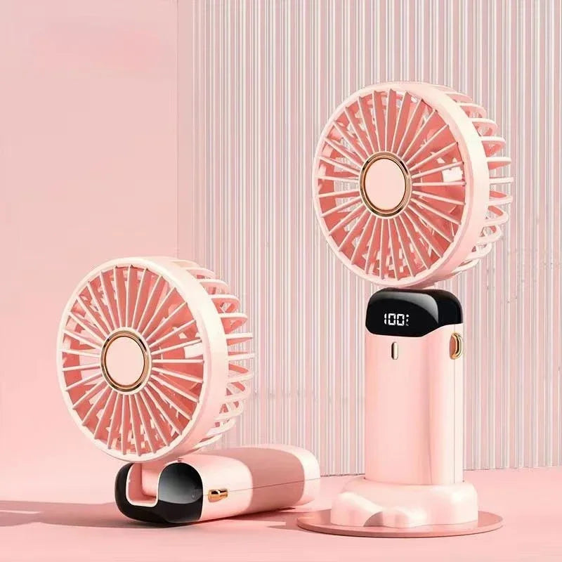 Portable Rechargeable Handheld Fan – 5-Speed Wind, 90° Adjustable, LED Digital Display & Aromatherapy
