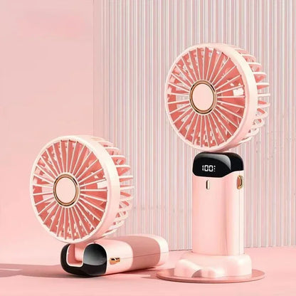 Portable Rechargeable Handheld Fan – 5-Speed Wind, 90° Adjustable, LED Digital Display & Aromatherapy