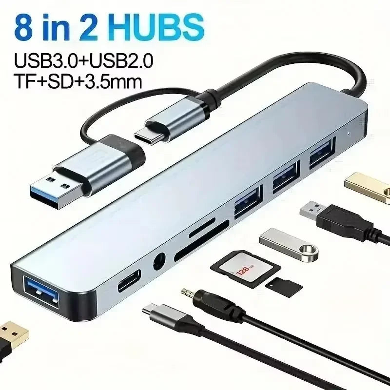8-in-1 USB-C Hub – 4K HDMI, RJ45 Ethernet, SD/TF Card Reader & USB 3.0