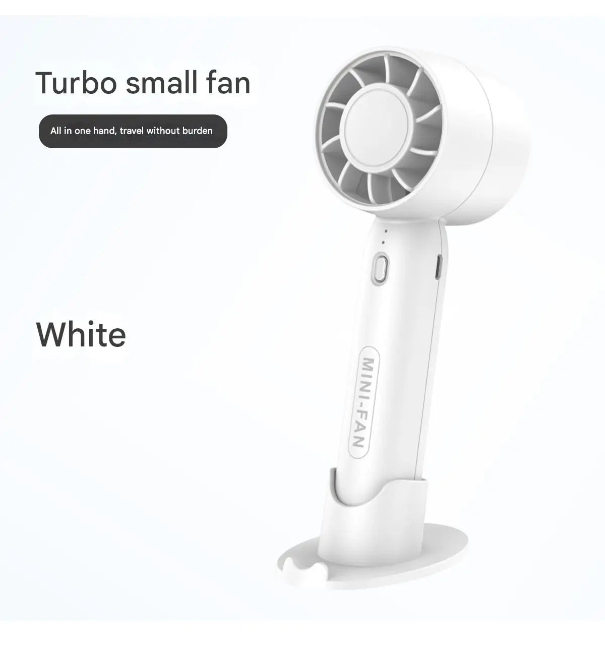 Turbo Mini Handheld Fan – USB Rechargeable Portable Fan with Desktop Stand & Long-Lasting Battery