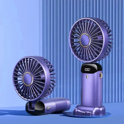 Portable Rechargeable Handheld Fan – 5-Speed Wind, 90° Adjustable, LED Digital Display & Aromatherapy