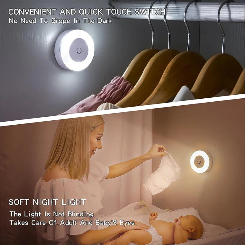 Rechargeable Touch Sensor LED Night Light – 3-Color Dimmable Magnetic Lamp