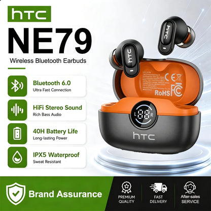HTC NE79 Real-Time Translation Earbuds – Bluetooth Wireless Earphones with AI Call Noise Reduction & LED Display