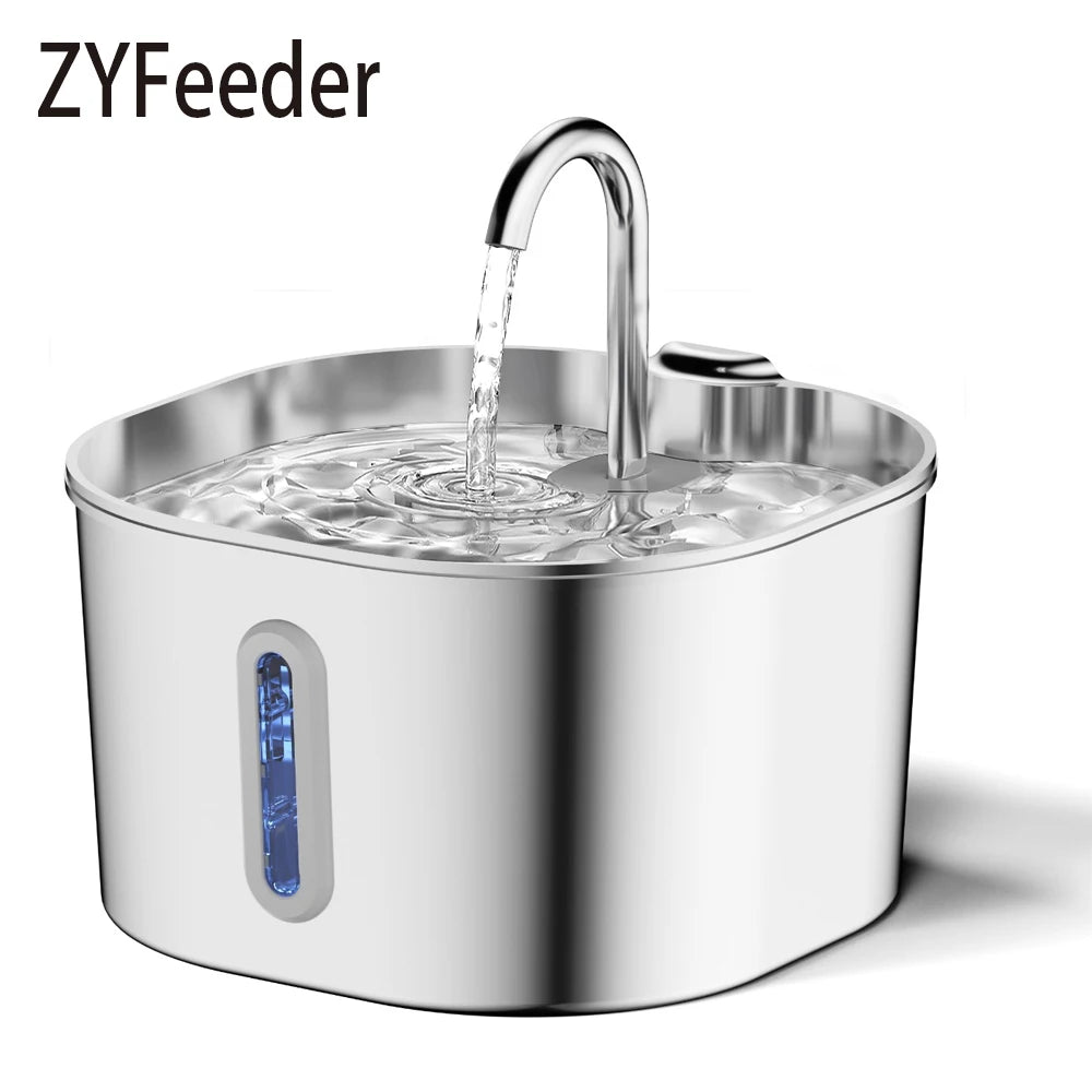 2.2L Automatic Pet Water Fountain – Stainless Steel Cat & Dog Water Dispenser with Water-Level Window