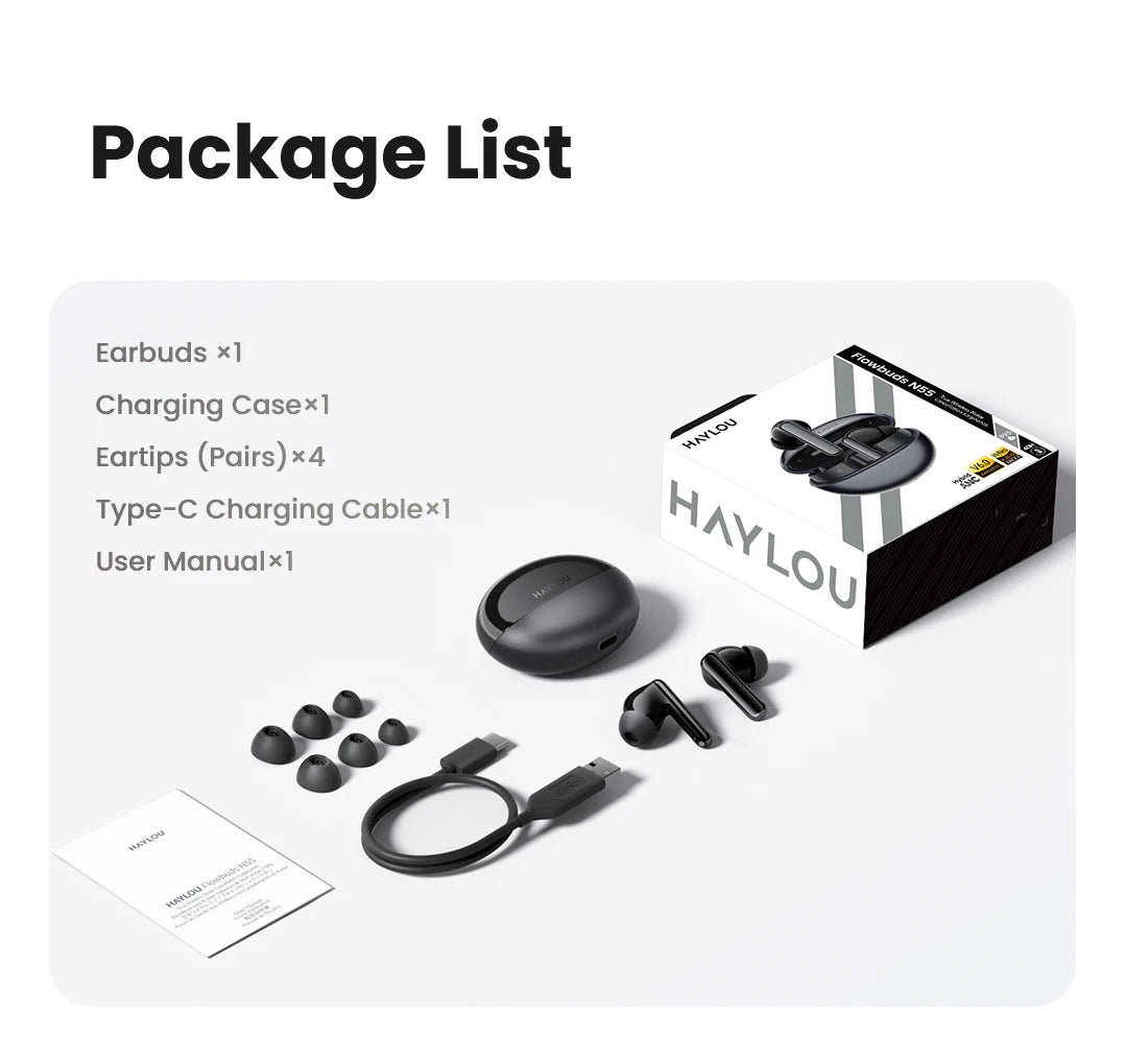 HAYLOU Flowbuds N55 Wireless Earbuds – 54dB Adaptive ANC, LDAC Hi-Res Audio & 40-Hour Battery